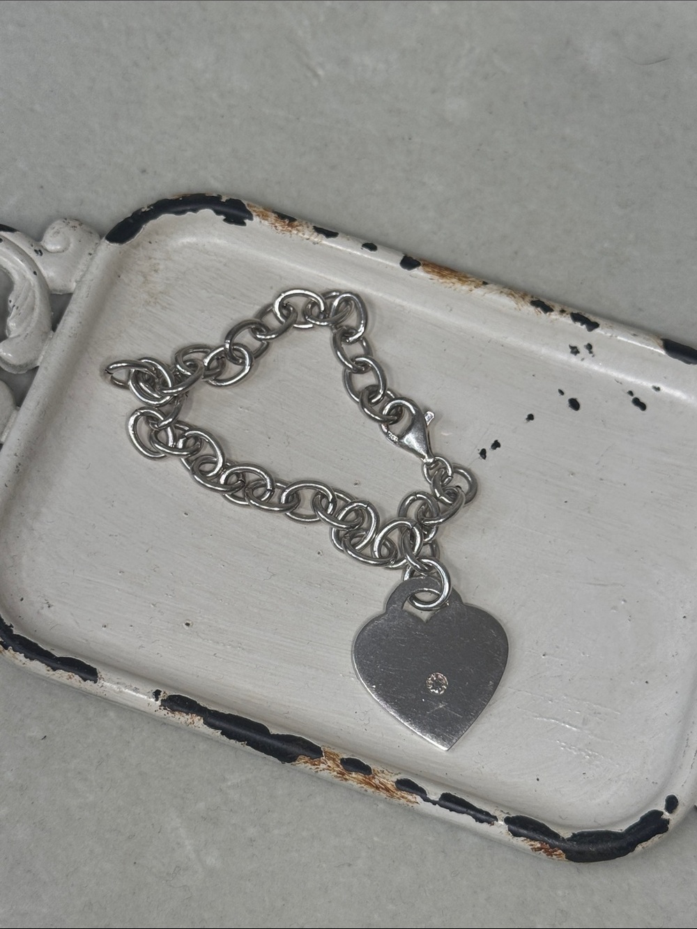 Sterling Silver 925 Diamond Heart Bracelet 7.”
